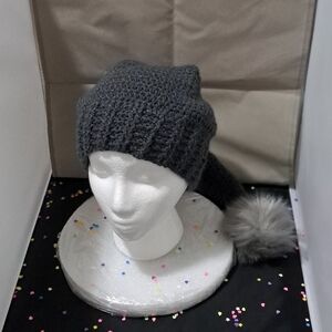 Cozy Gray Knit Beanie with Pom Pom